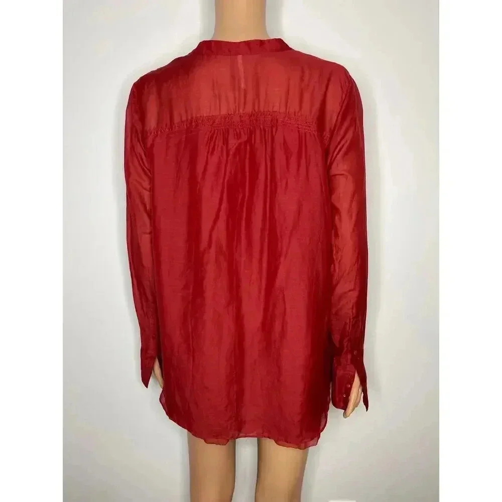 Free People Red Button Down shirt size L  cotton/silk blend - Picture 4 of 8